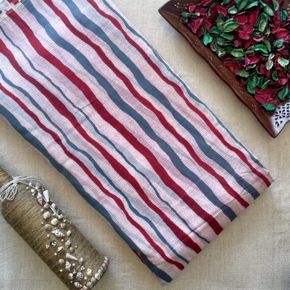 Multi Colour Lehriya Pure Muslin with Lurex Line Printed Fabric